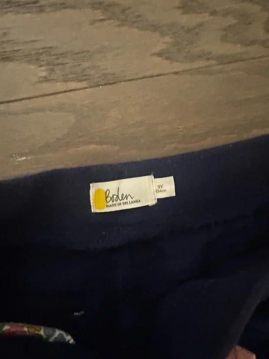 Boden Navy Corduroy Leggings with Colorful Flower Appliqués - Picture 2 of 3